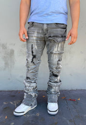 Vintage Grey Cargo Cut Stacked Jeans