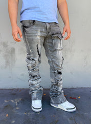 Vintage Grey Cargo Cut Stacked Jeans