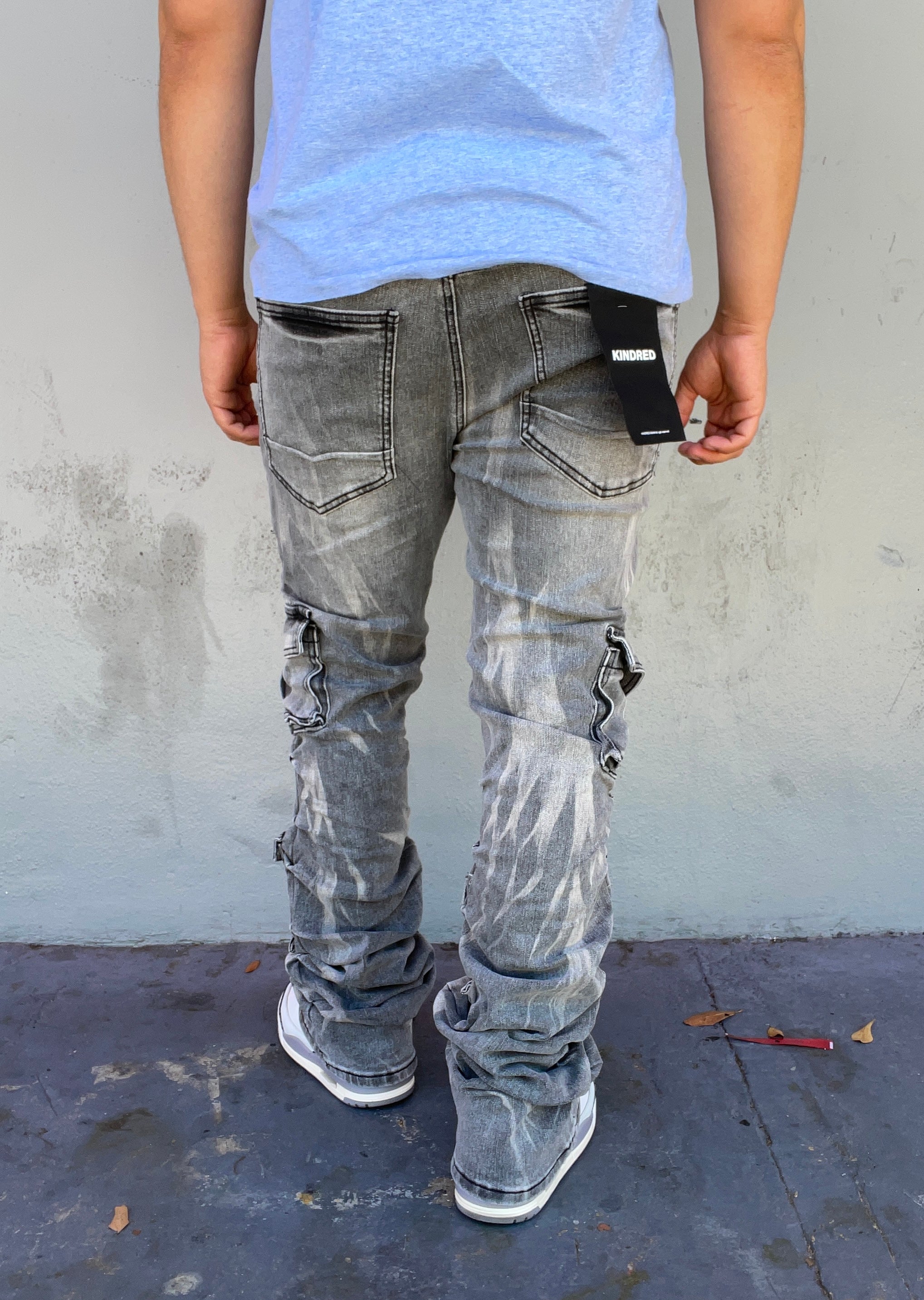 Vintage Grey Cargo Cut Stacked Jeans