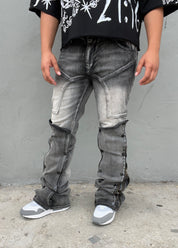 Smoke Grey Patch Work Skinny Flare Jeans