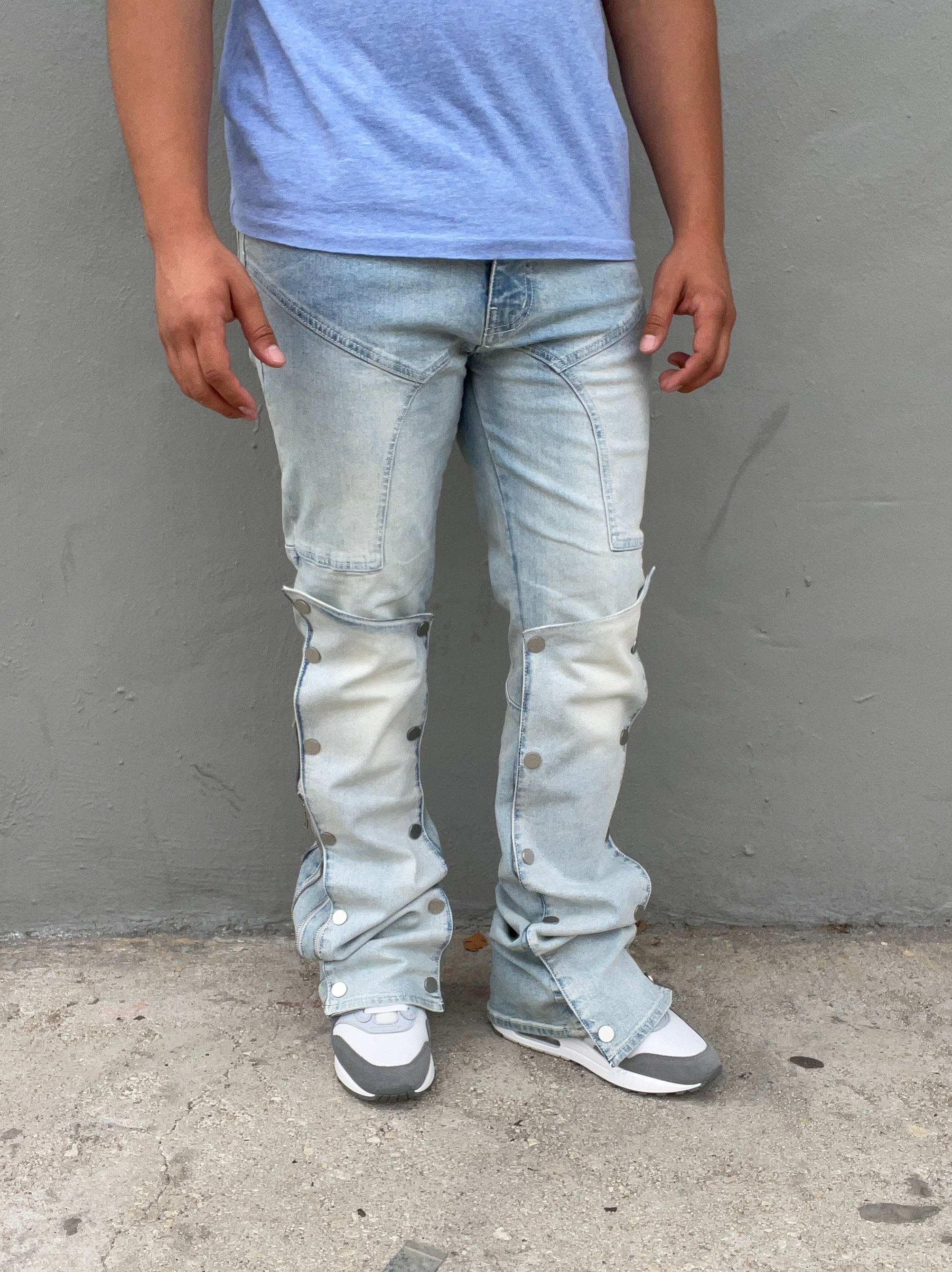 Cloud Blue Patch Work Skinny Flare Jeans