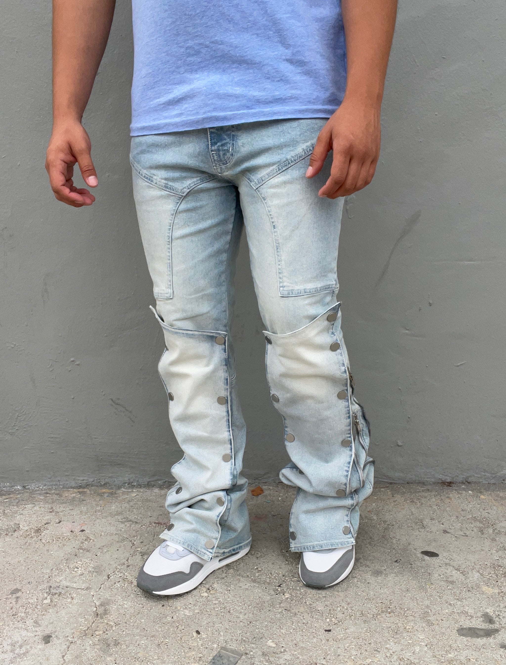 Cloud Blue Patch Work Skinny Flare Jeans