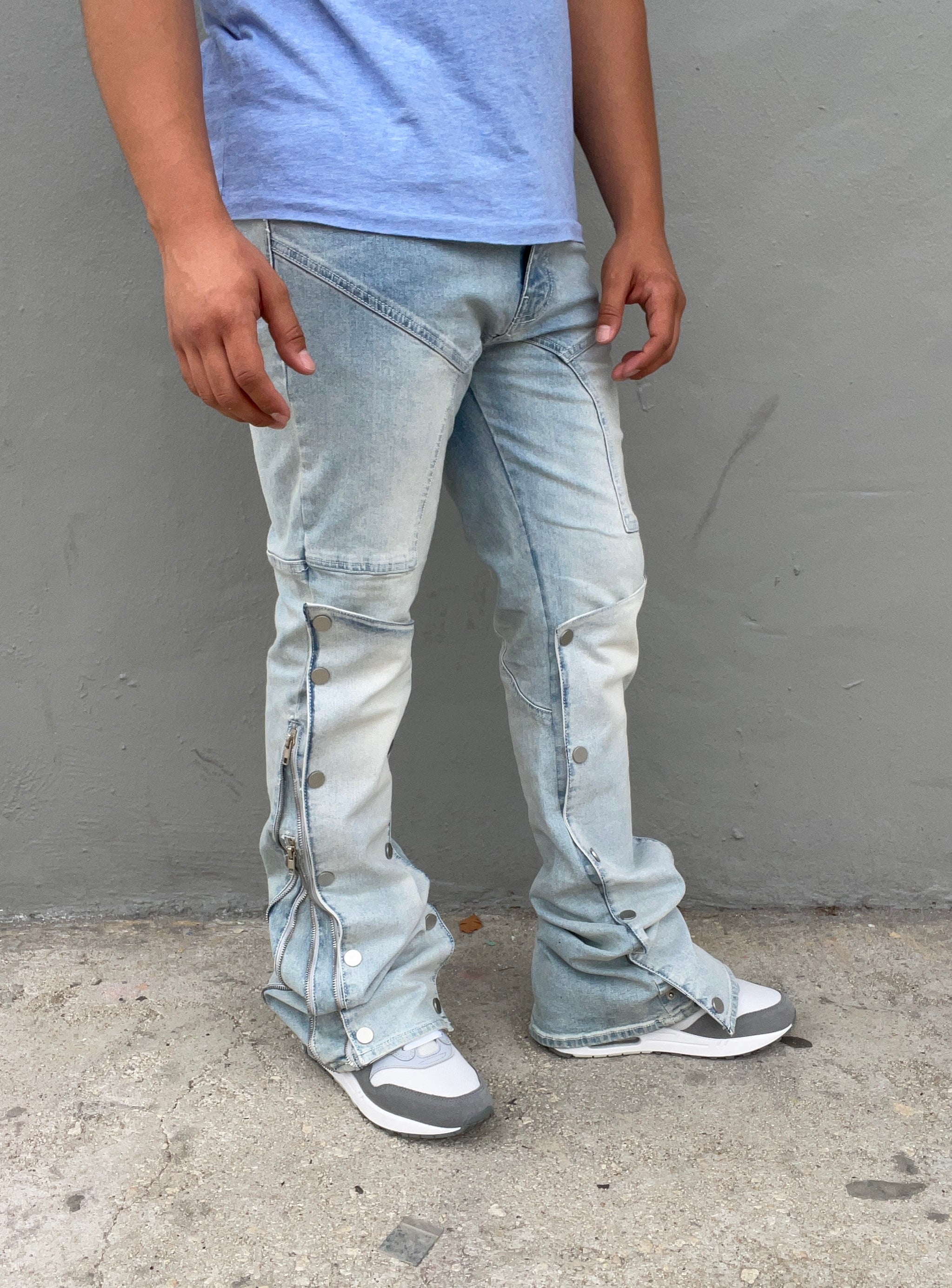 Cloud Blue Patch Work Skinny Flare Jeans