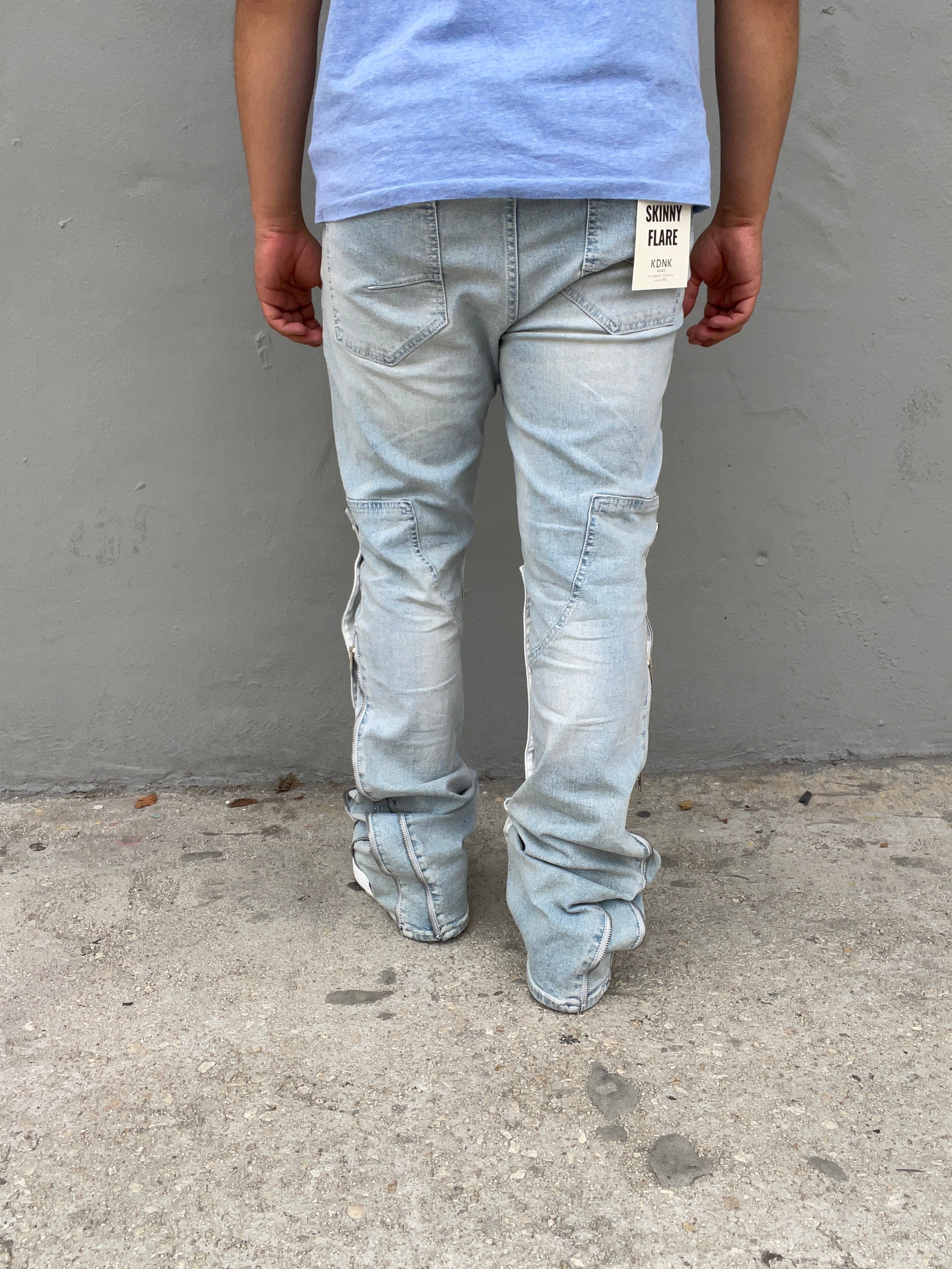 Cloud Blue Patch Work Skinny Flare Jeans