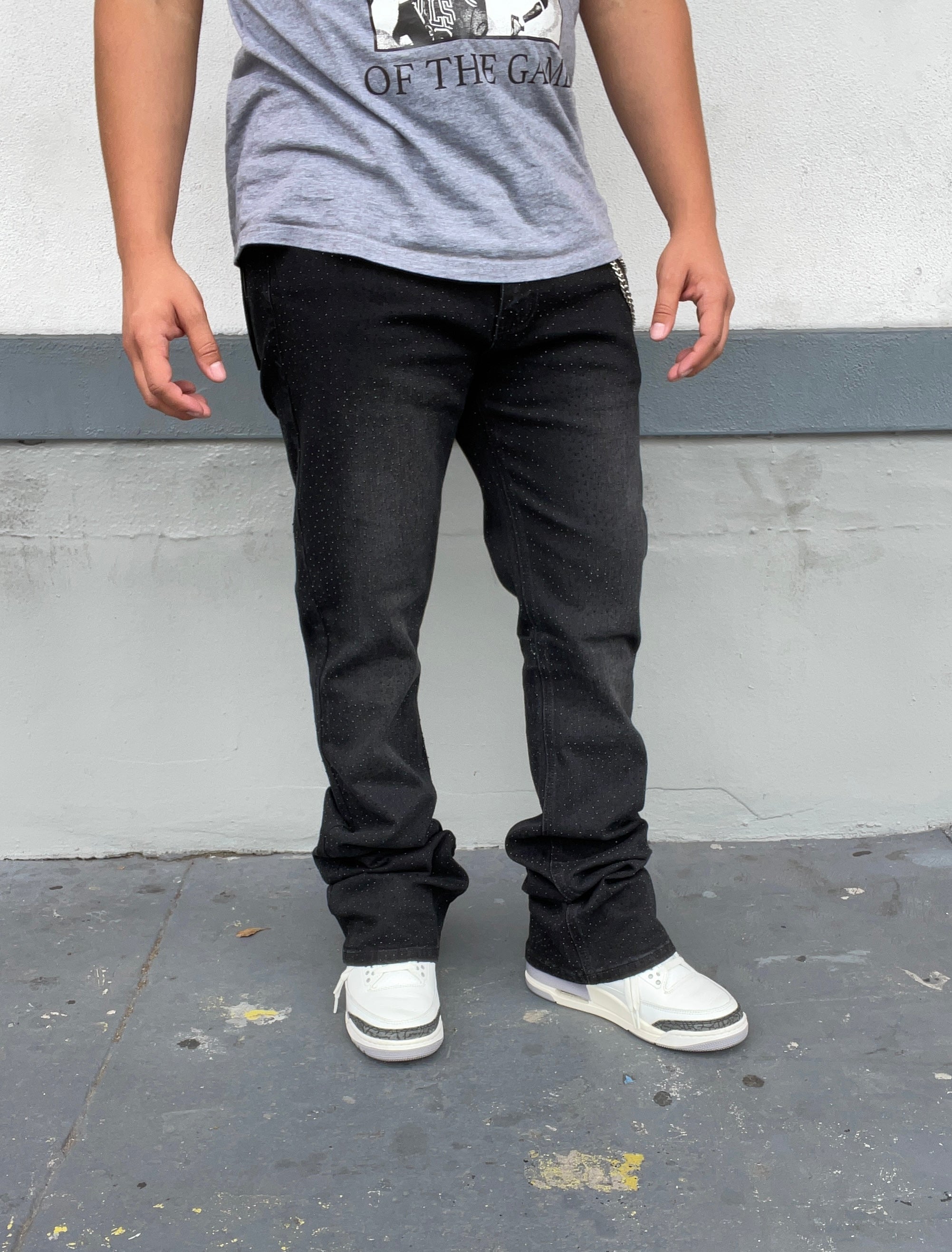 Vintage Wash Rhinestone Flare Jeans