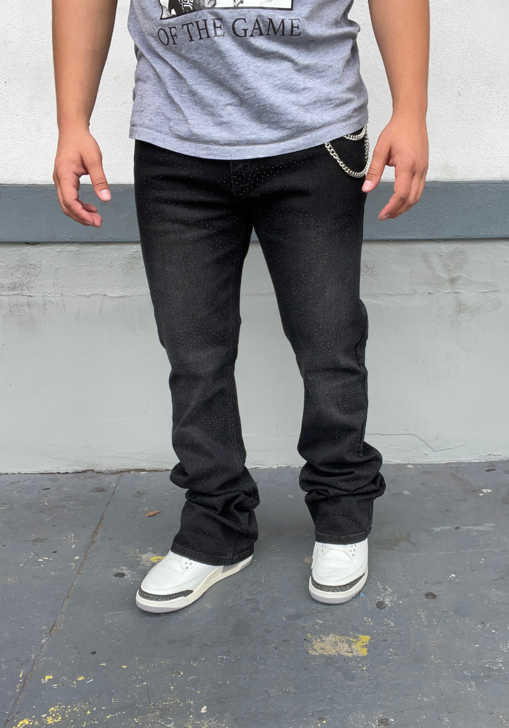 Vintage Wash Rhinestone Flare Jeans