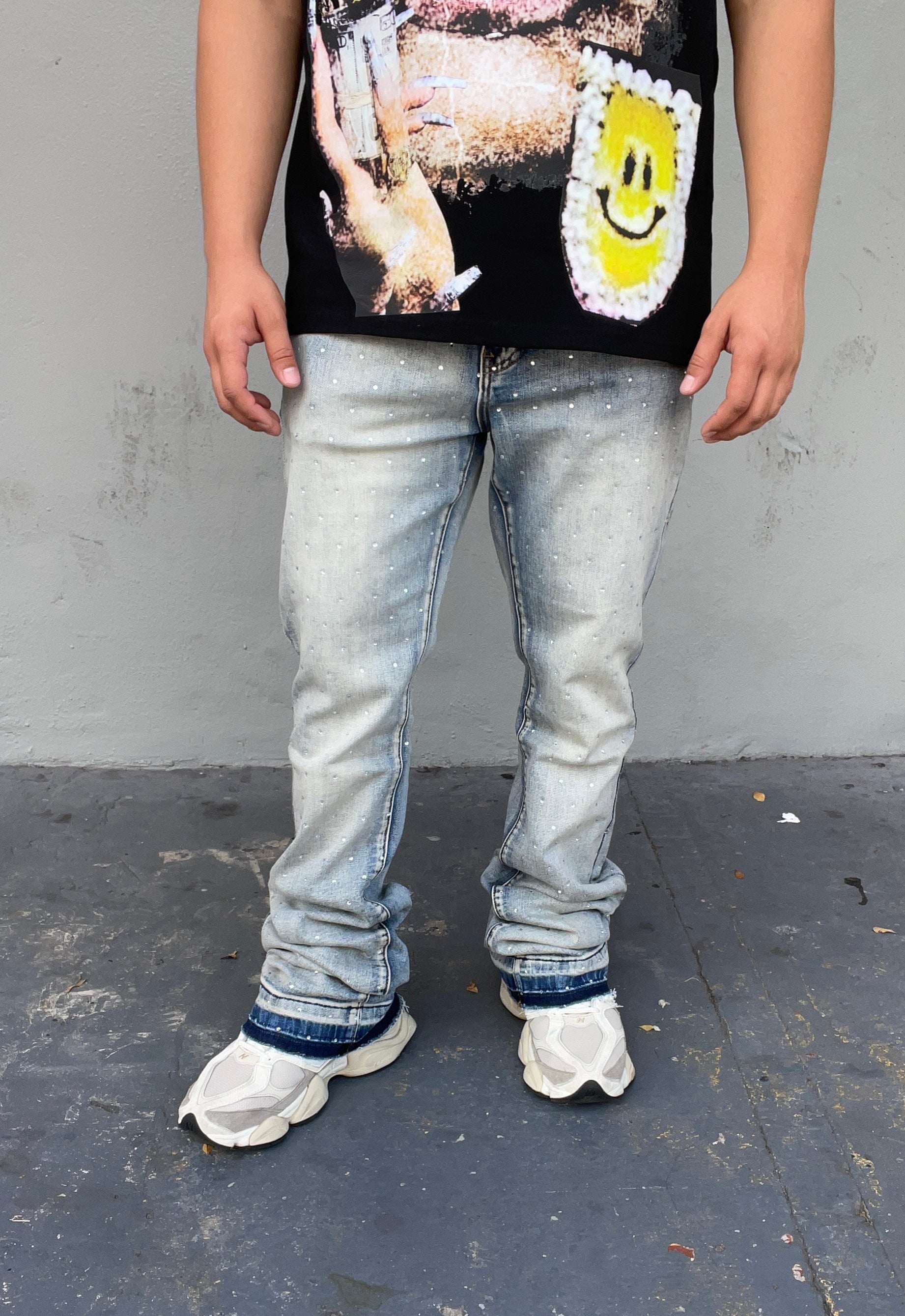 In Due Time Skinny Flared Rhinestone Jeans