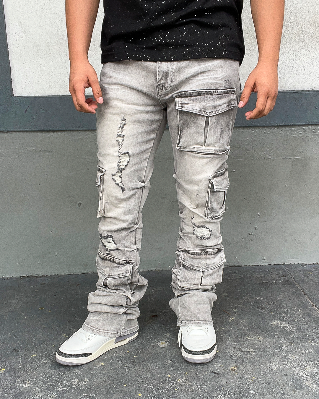 Tac Cargo Light Grey Stacked Jeans