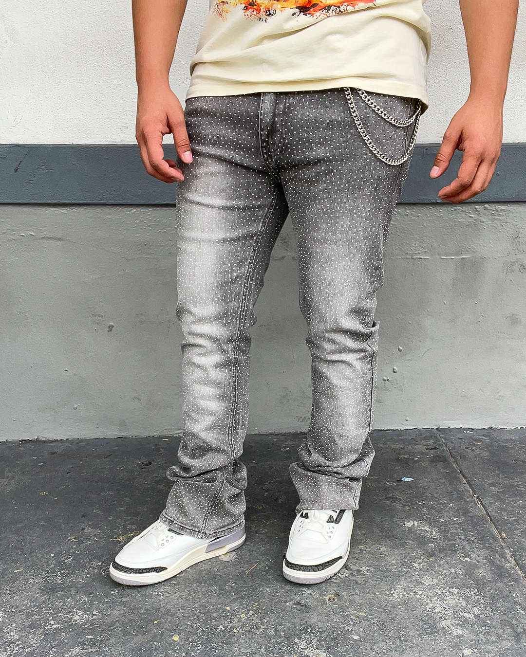 Stone Grey Flash Rhinestone Flare Jeans