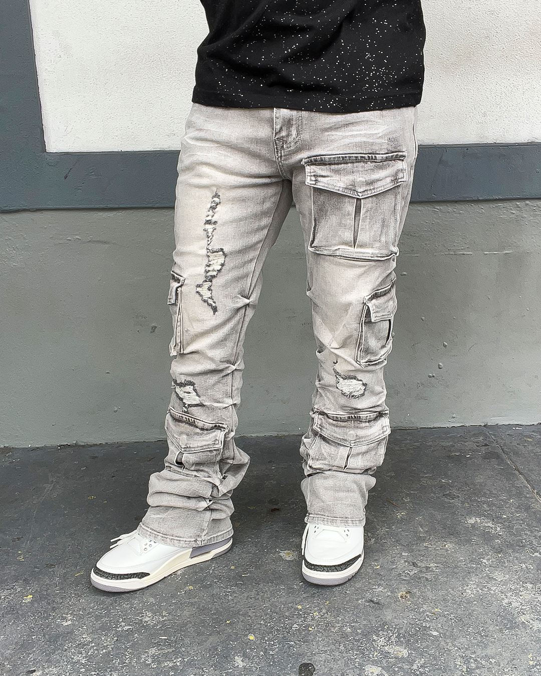 Tac Cargo Light Grey Stacked Jeans