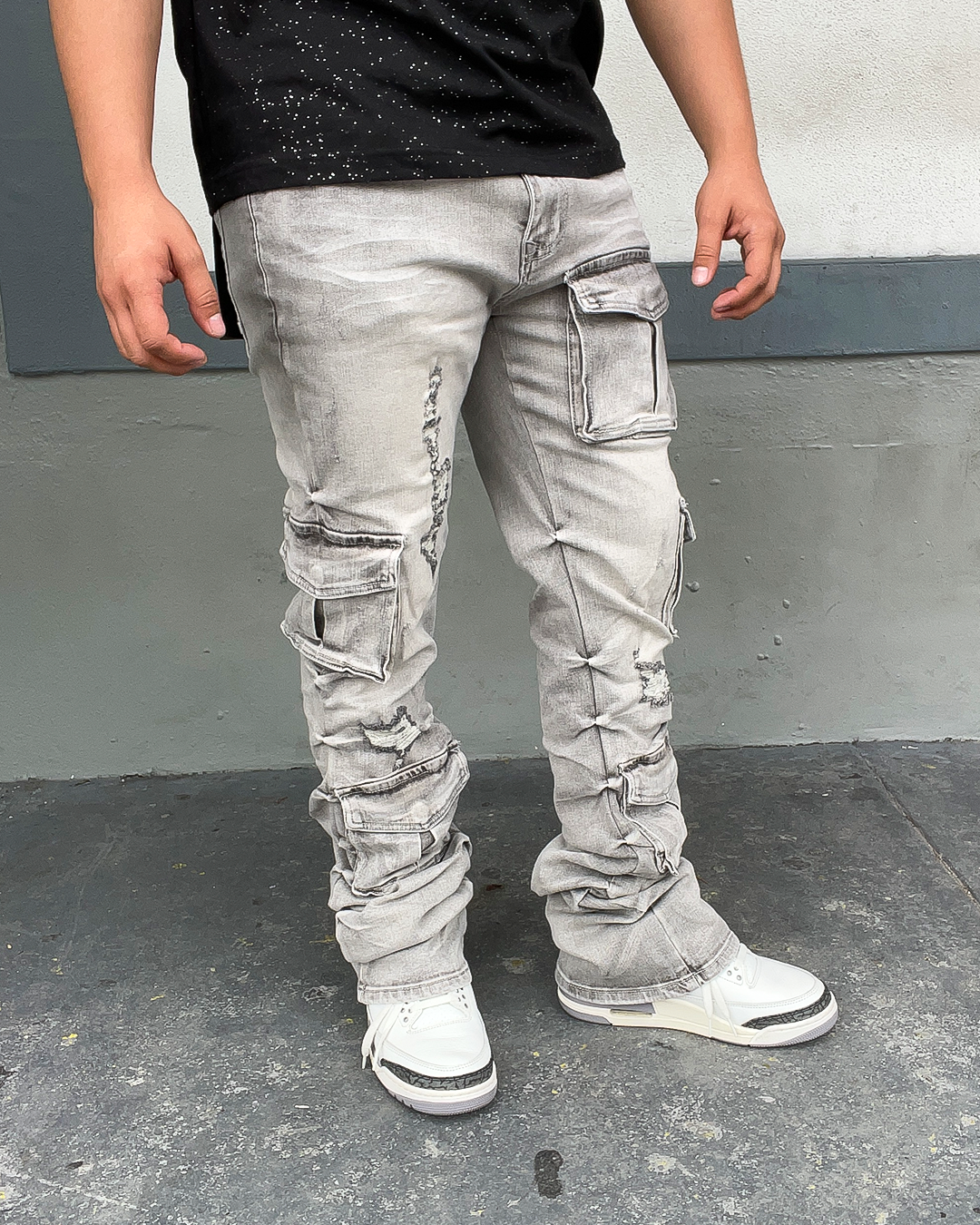 Tac Cargo Light Grey Stacked Jeans