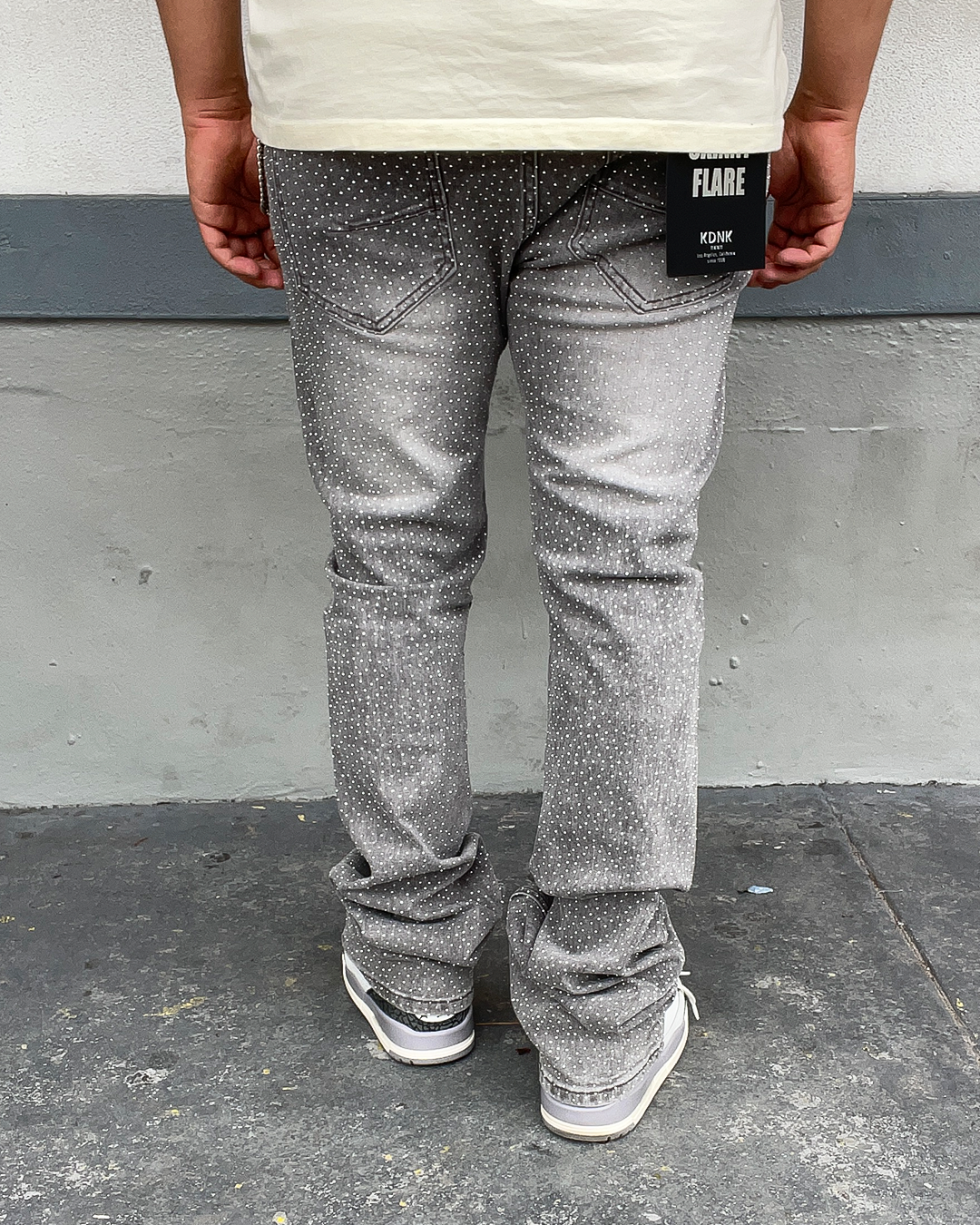 Stone Grey Flash Rhinestone Flare Jeans