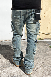 Tactical Cargo Flow Stacked Jeans (Blue)