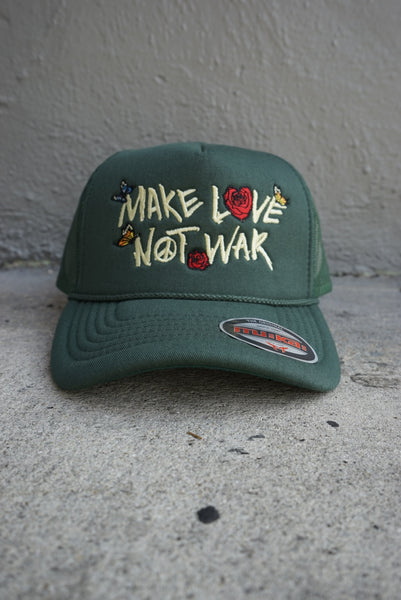 Make Love Not War Trucker Hat (Forest Green)