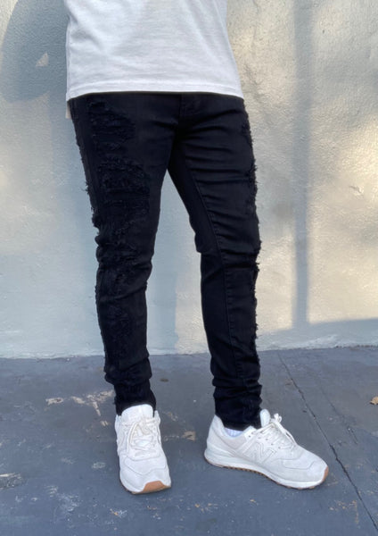 Raw Distress Black Skinny Fit Jeans