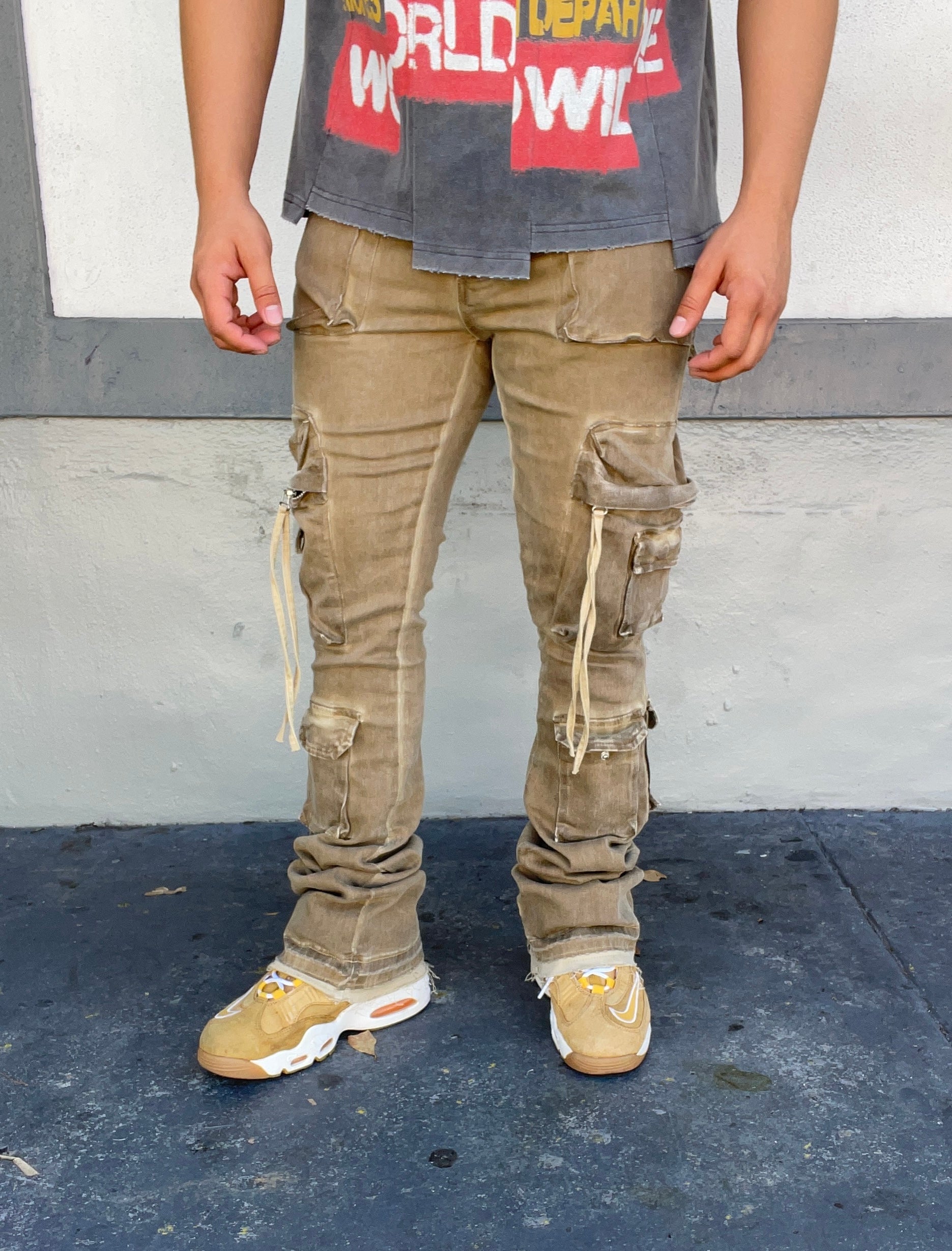 Gftd Cargo Khaki Flared Jeans