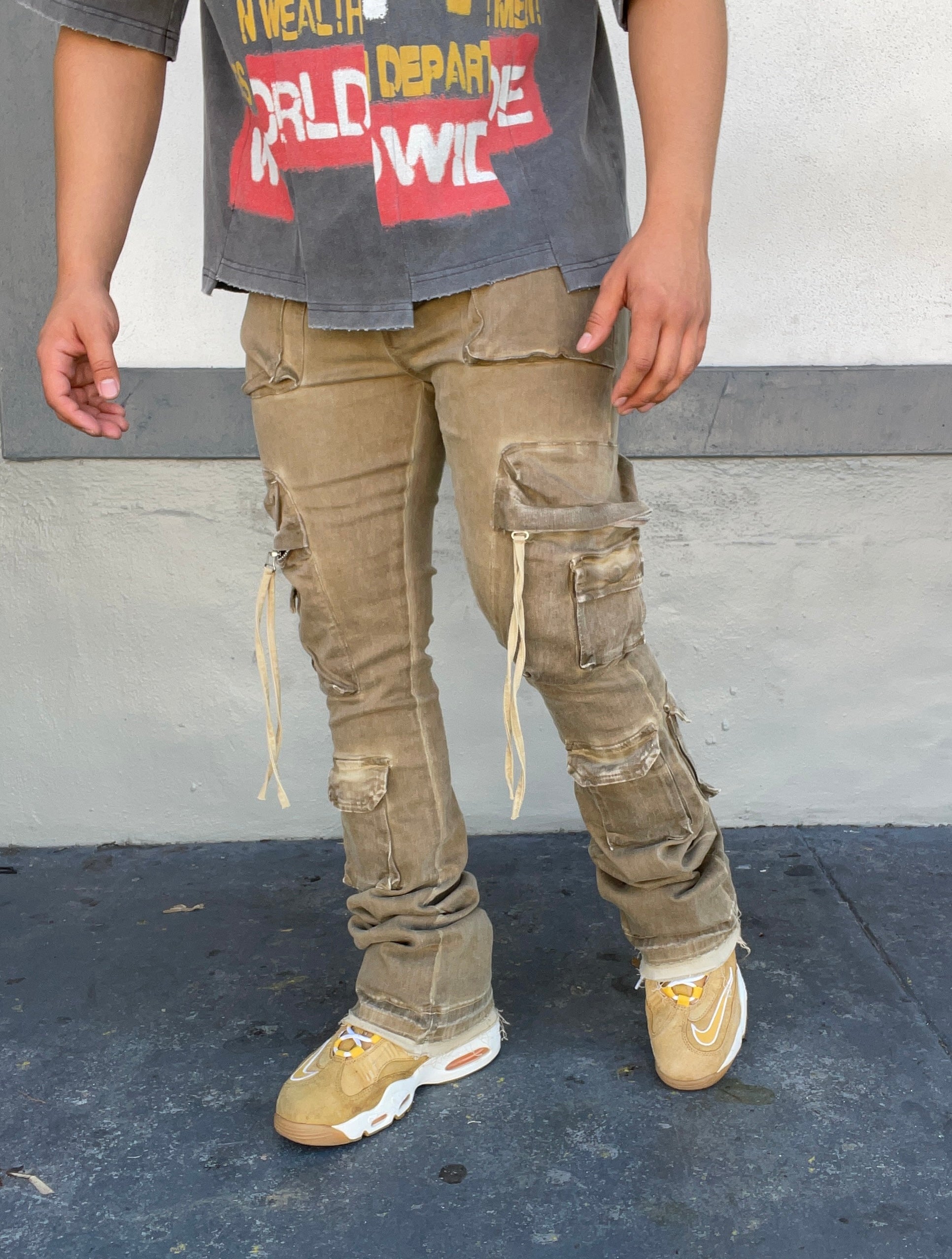 Gftd Cargo Khaki Flared Jeans