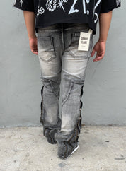 Smoke Grey Patch Work Skinny Flare Jeans