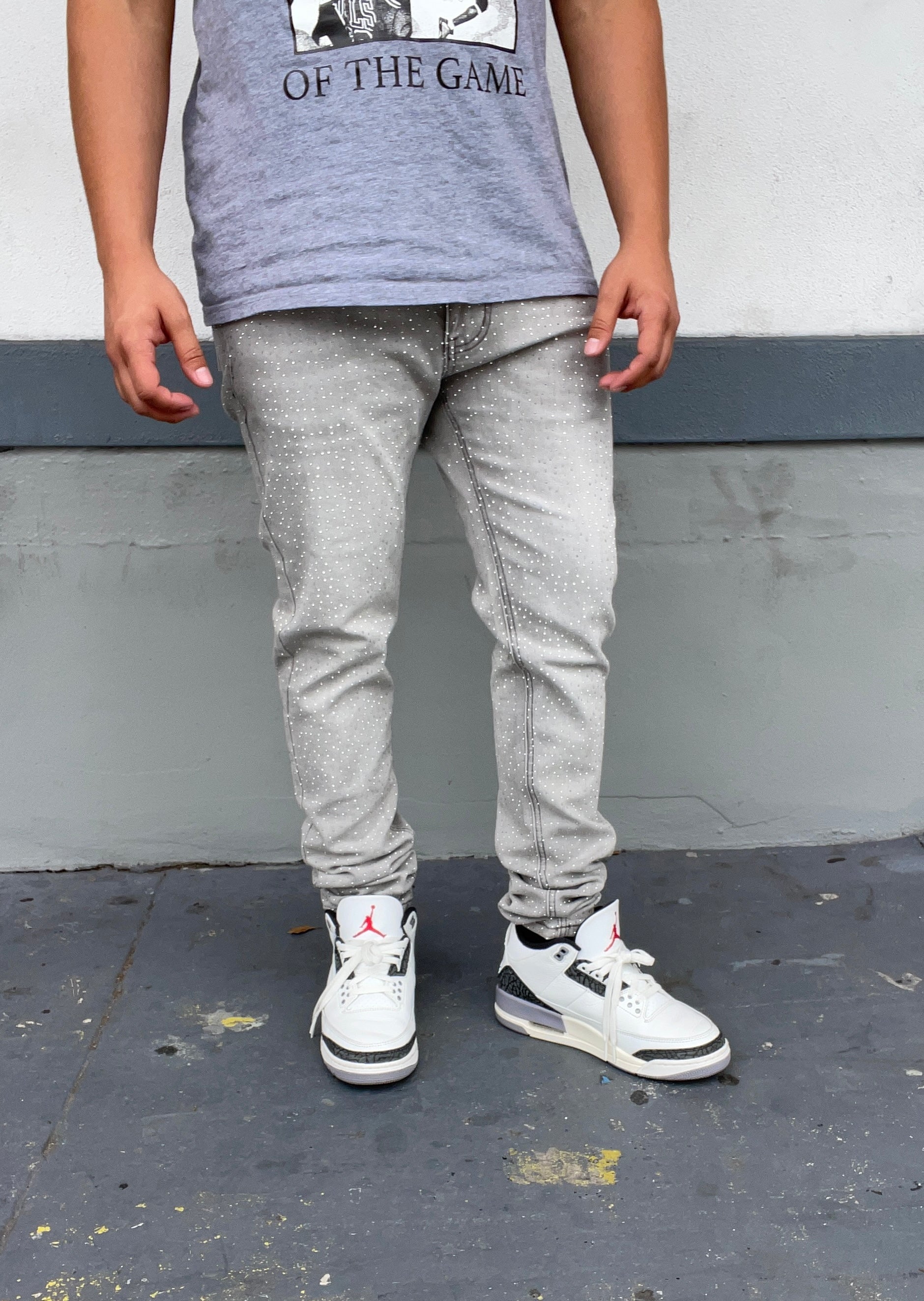Grey Rhinestone Skinny Fit Jeans