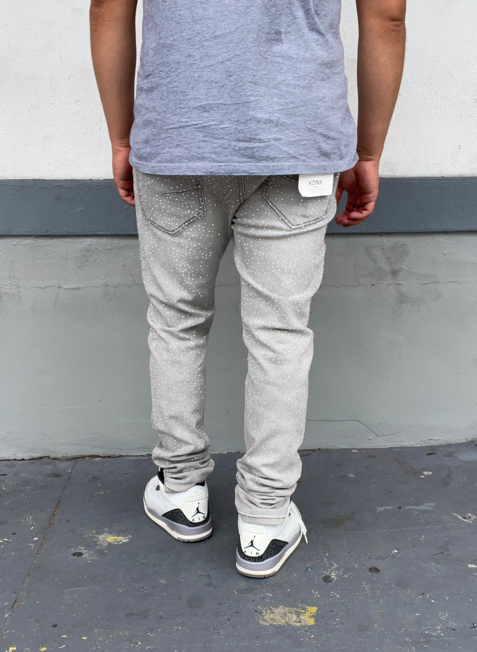Grey Rhinestone Skinny Fit Jeans
