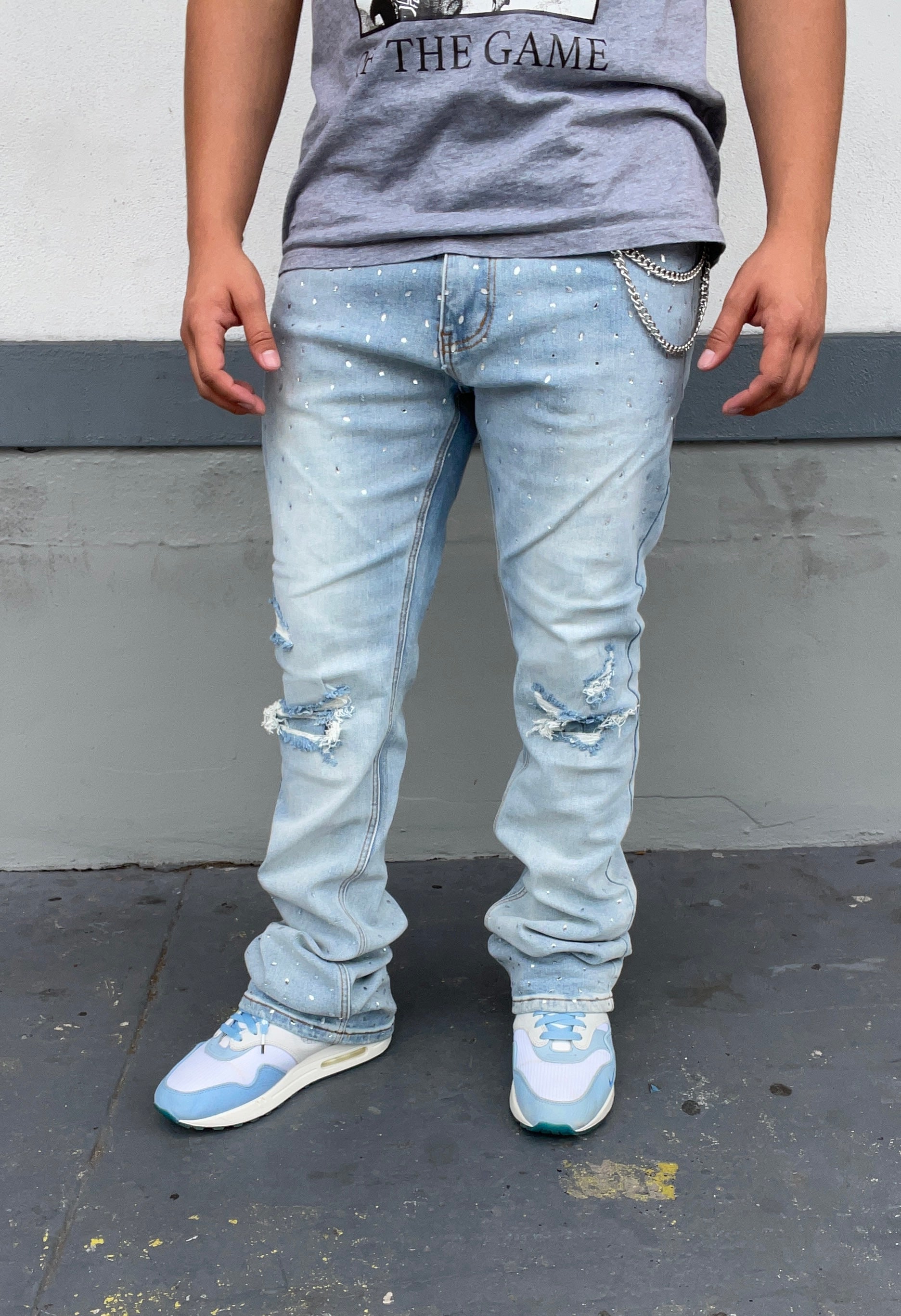 Diamond Cut Ice Blue Skinny Flare Jeans