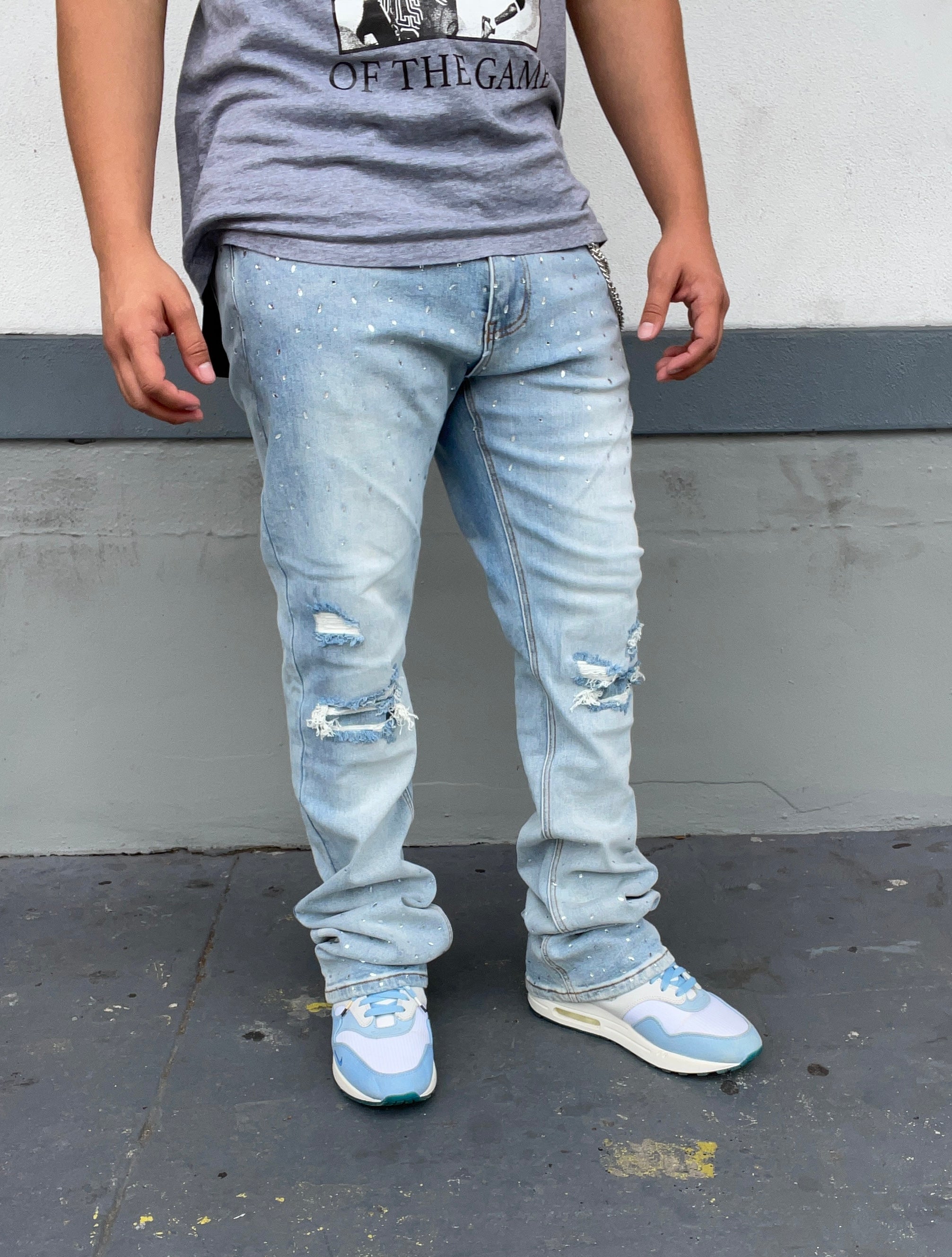 Diamond Cut Ice Blue Skinny Flare Jeans