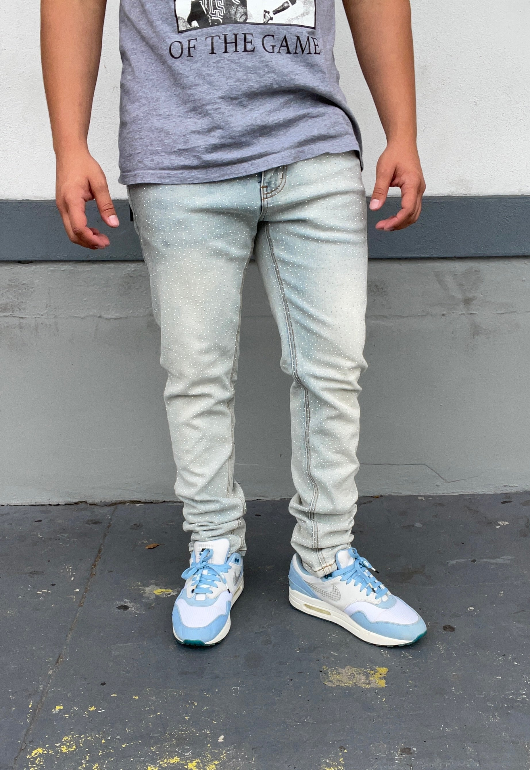 Blue Skinny Fit Rhinestone Jeans
