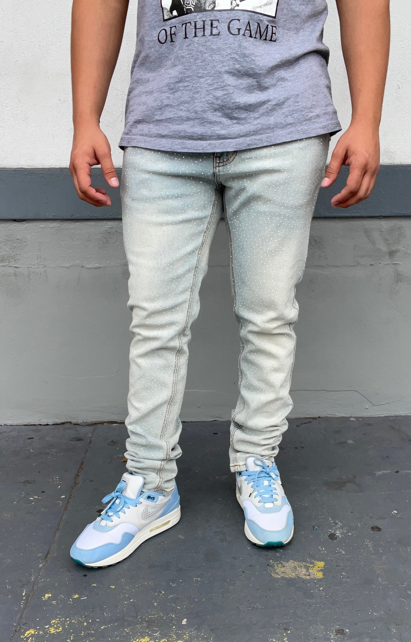 Blue Skinny Fit Rhinestone Jeans