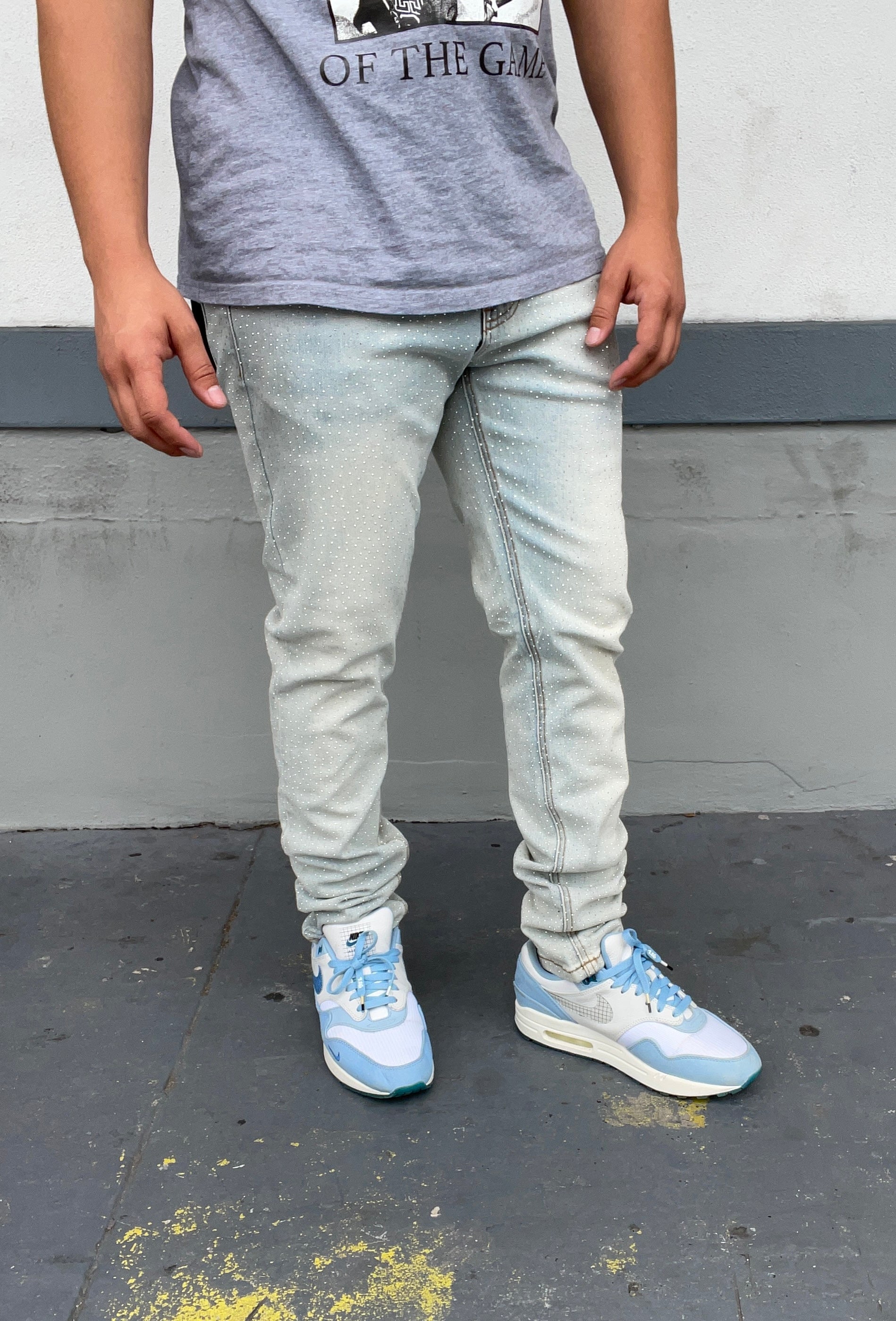Blue Skinny Fit Rhinestone Jeans