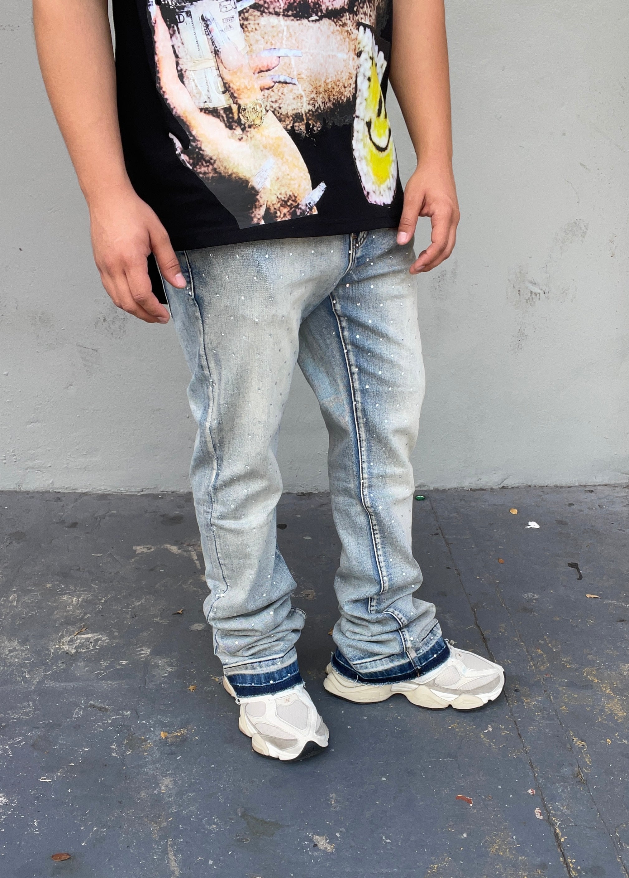 In Due Time Skinny Flared Rhinestone Jeans