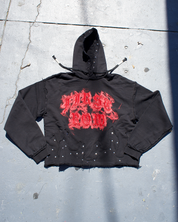 Distressed Flame Crop Hoodie