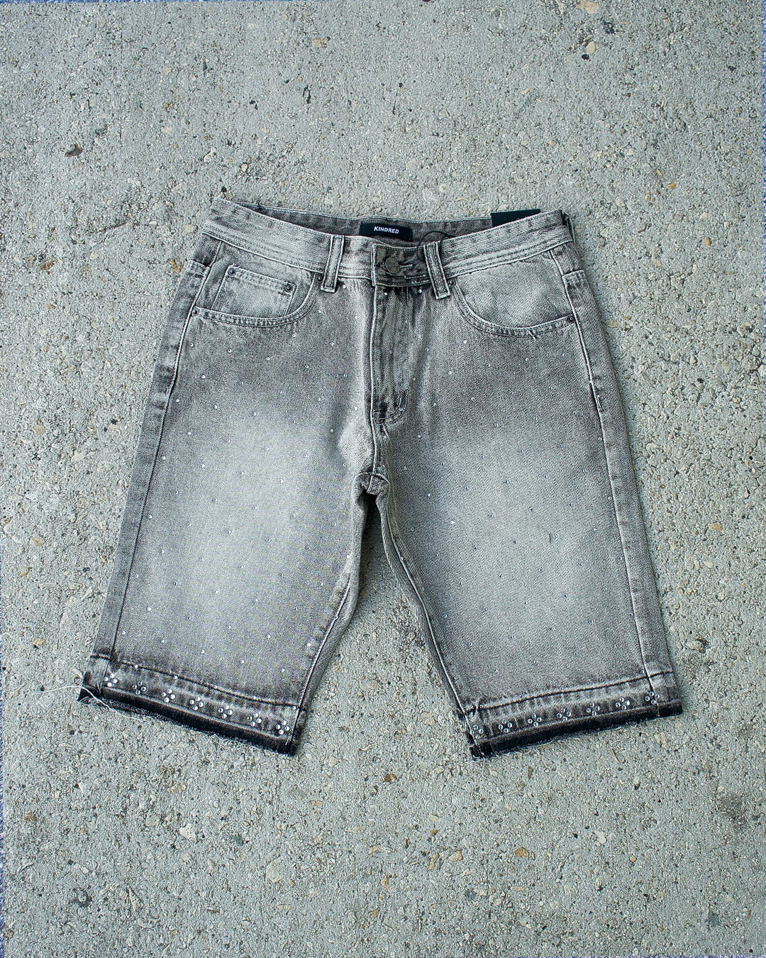 Smoke Grey Rhinestone Jean Shorts