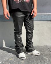 Sharp Cut Wax Coated Skinny Flared Jeans