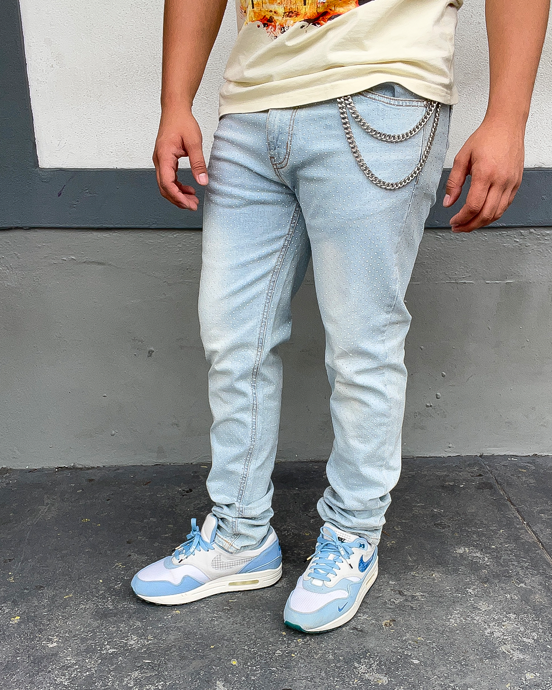 Sky Blue Diamonds Dancing Rhinestone Skinny Jeans