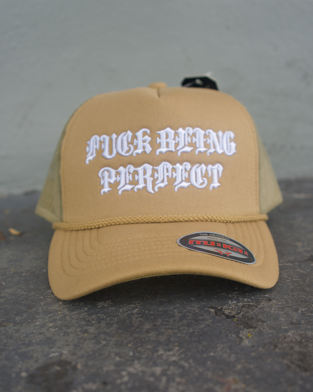 F Being Perfect Trucker Hat (Tan)