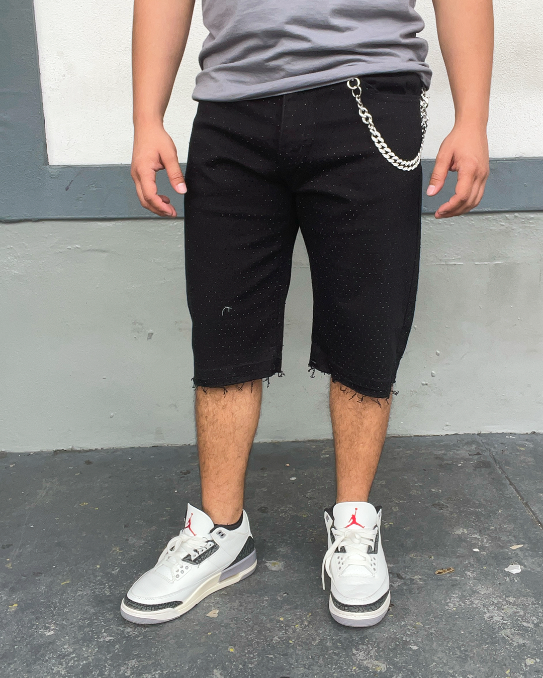 Rhinestone Jet Black Jean Shorts