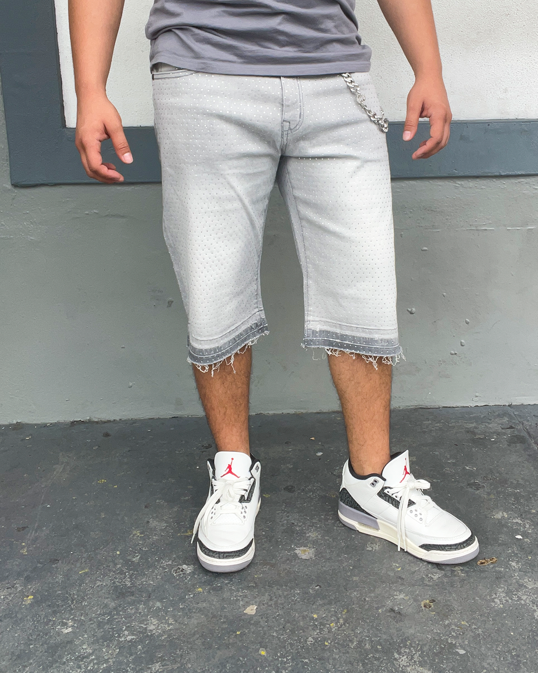 Grey Rhinestone Jean Shorts