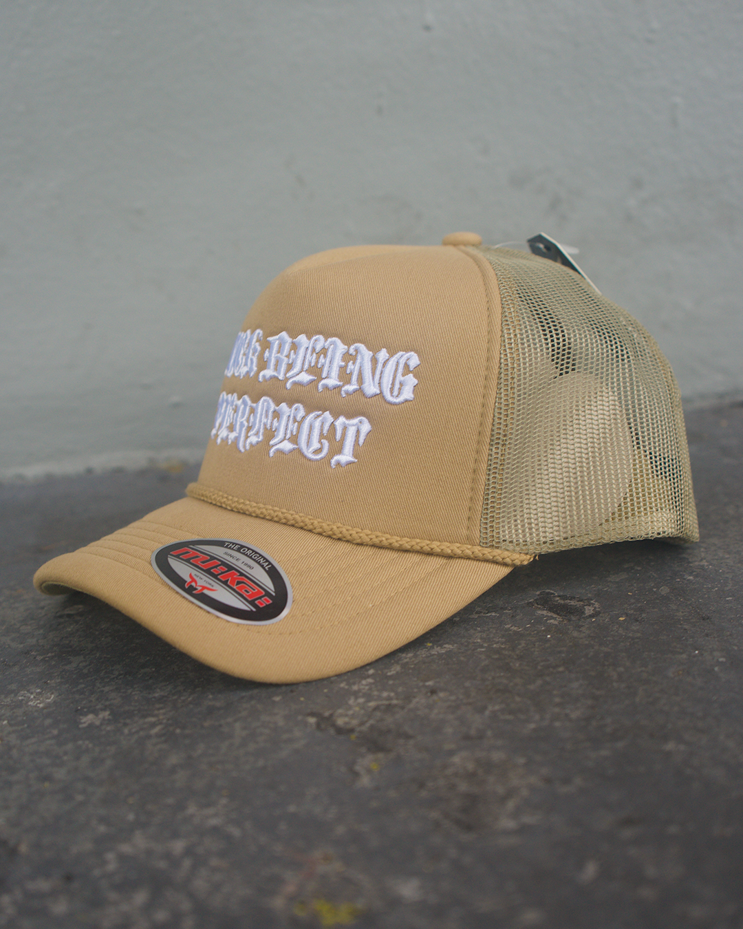 F Being Perfect Trucker Hat (Tan)