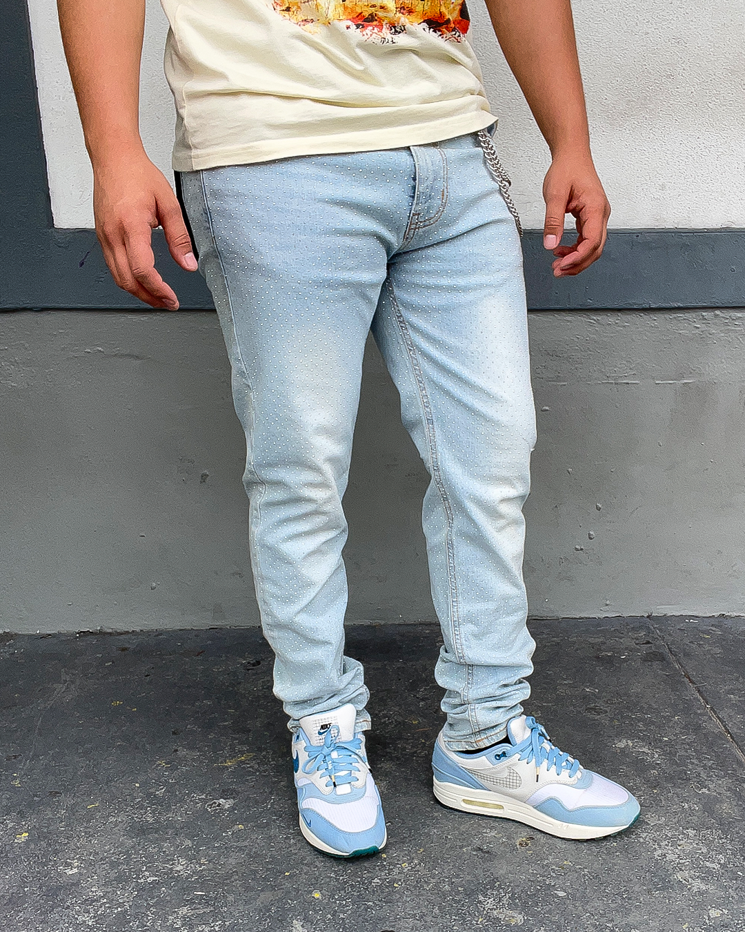 Sky Blue Diamonds Dancing Rhinestone Skinny Jeans