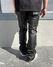 Sharp Cut Wax Coated Skinny Flared Jeans