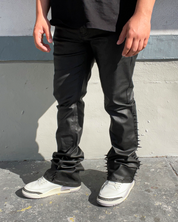 Sharp Cut Wax Coated Skinny Flared Jeans