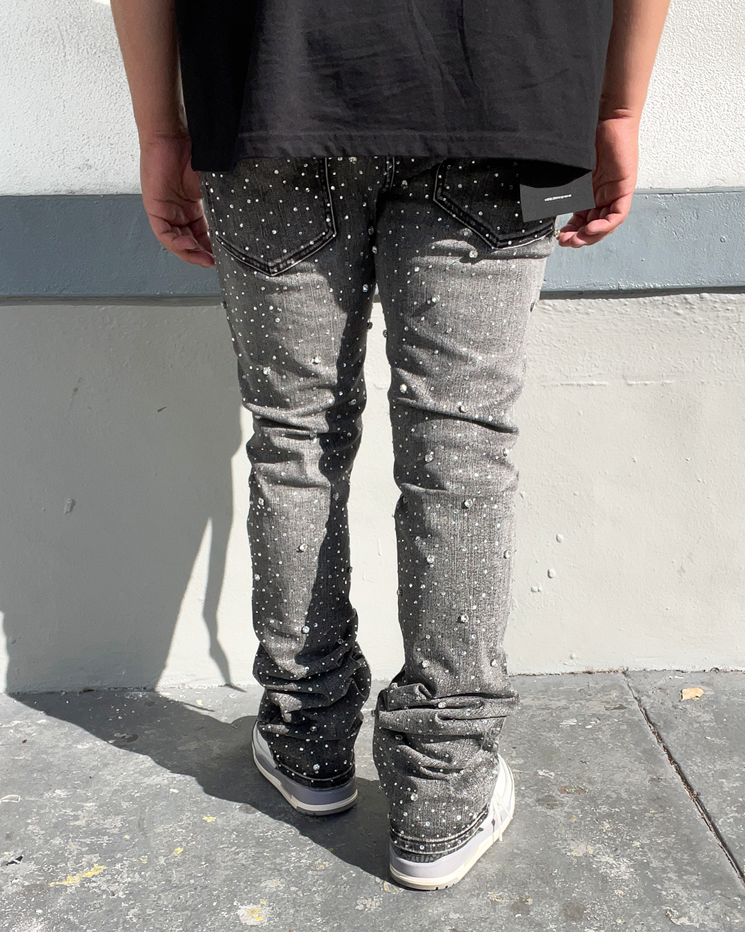 Stone Mountain Vintage Grey Flared Rhinestone Jeans