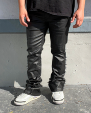 Sharp Cut Wax Coated Skinny Flared Jeans