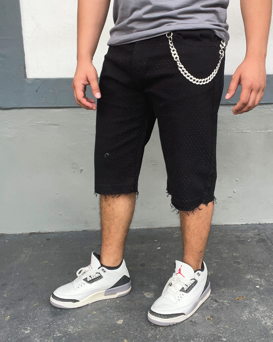 Rhinestone Jet Black Jean Shorts