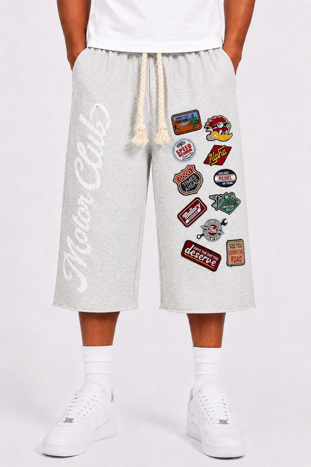Motor Club Patch Shorts –Grey