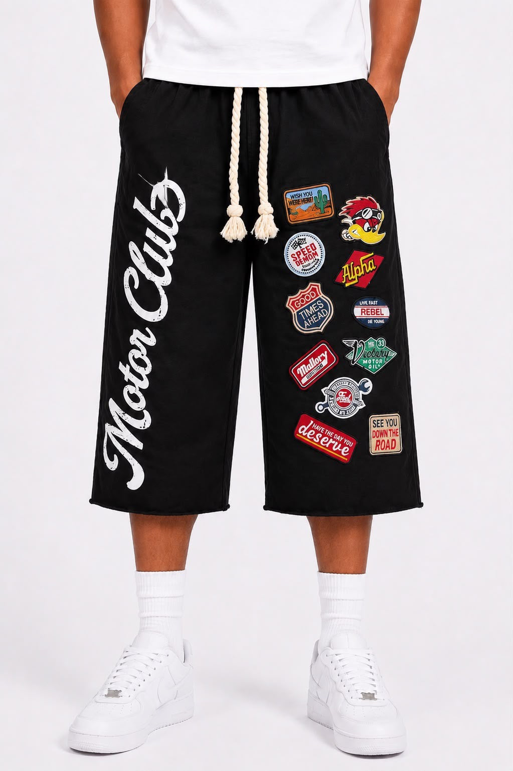 Motor Club Patch Shorts – Black