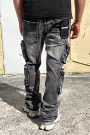 Tactical Cargo Flow Stacked Jeans (Grey)