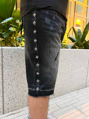 Midnight Rebel Studded Denim Shorts