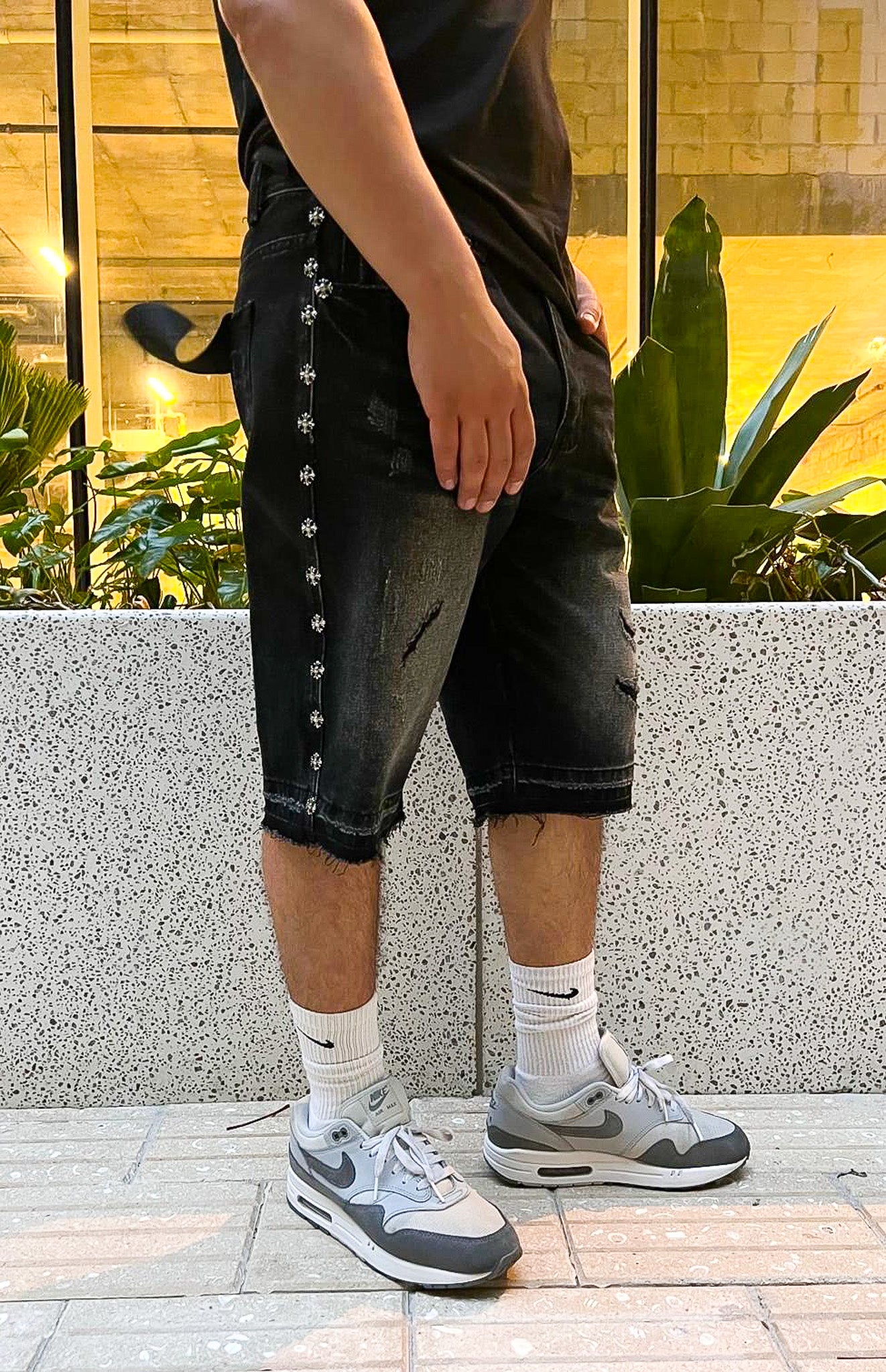 Midnight Rebel Studded Denim Shorts