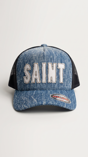 Saint Acid-Wash Trucker Hat – Blue